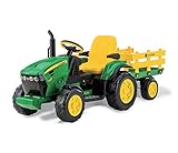 Peg Perego Children's 12V John Deere Ground Force Tractor with Trailer,Green &...